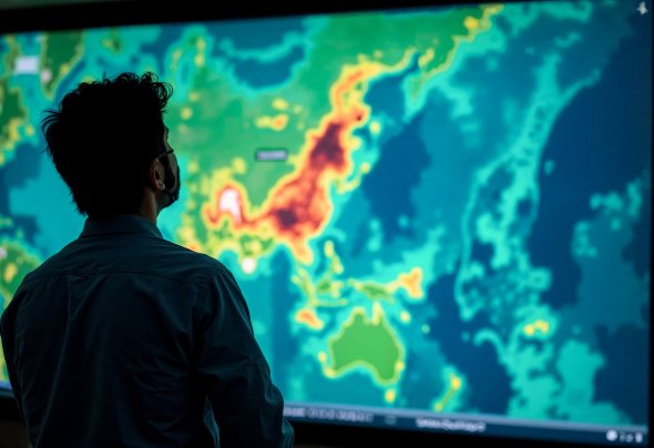 A man looks at a heat map