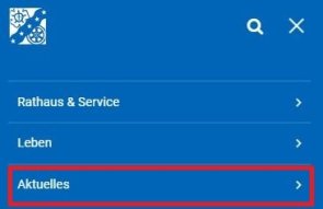 Menu con le voci Municipio e Servizio, Vita e Notizie in evidenza