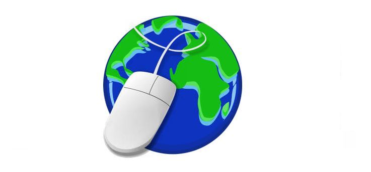 Globo e rato de computador Globo com um rato de computador que simboliza uma hora de consulta na Internet