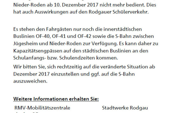 Neue Linienführung der OF-99 ab 10. Dezember 2017