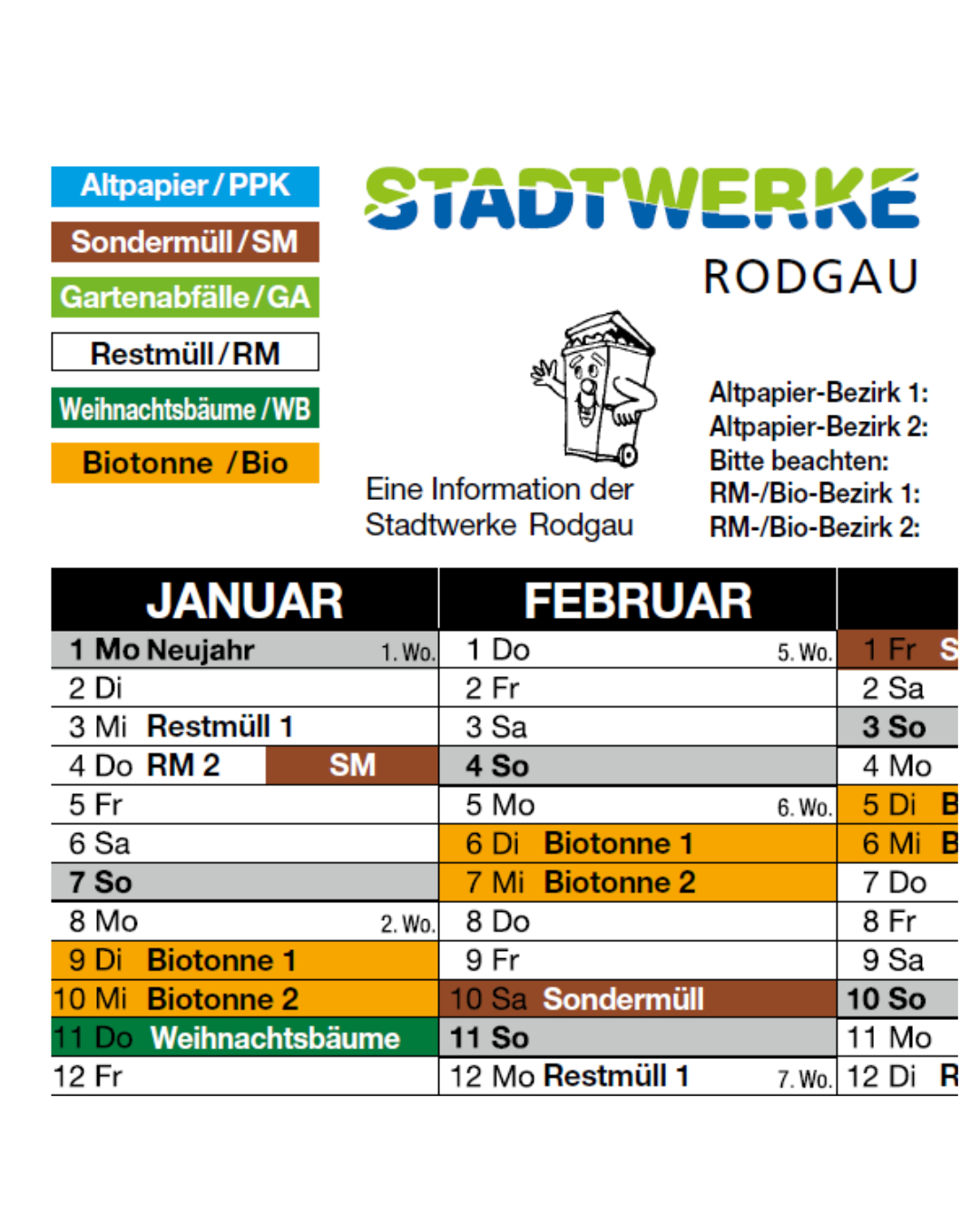 Abfuhrkalender 2024 Stadtwerke Rodgau